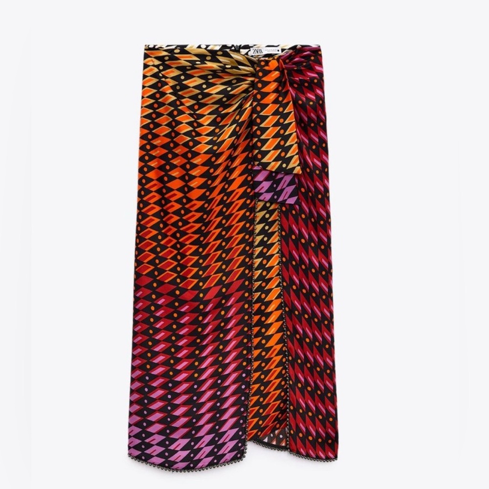 Zara Printed Skirt with Knot & Beaded Edges
